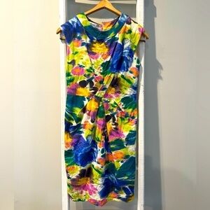 Zara basic watercolor sleeveless gathered pleated dress medium